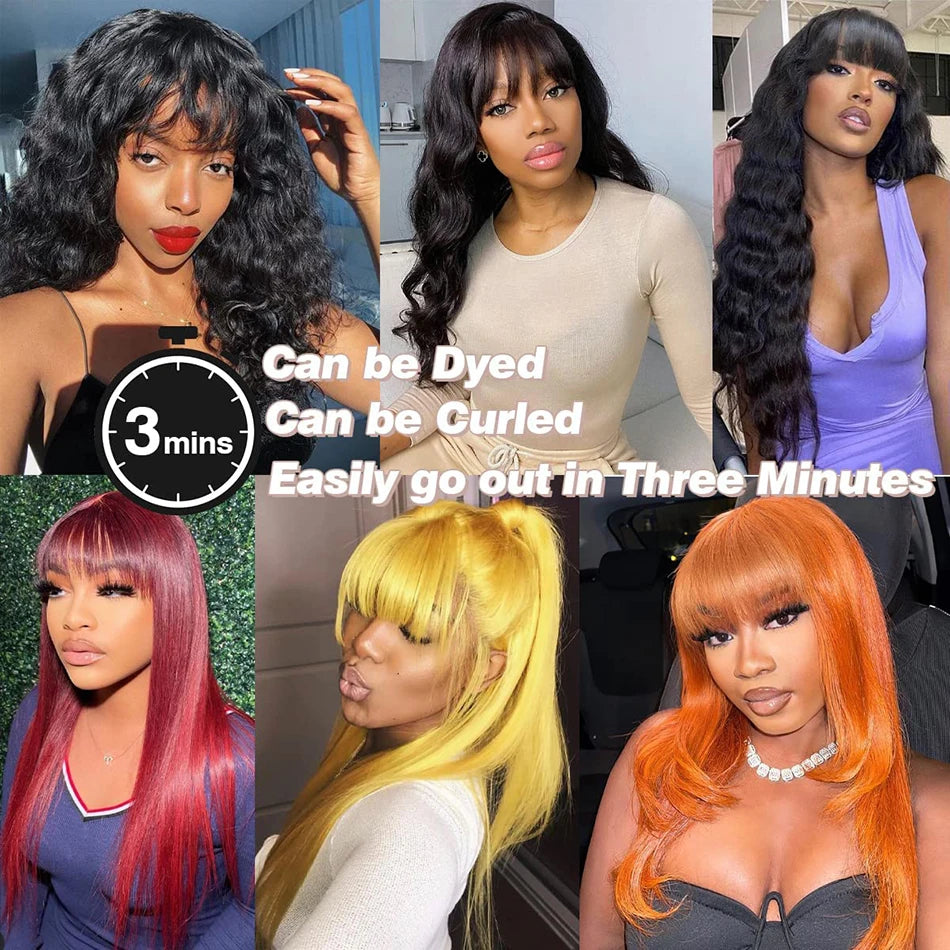 3X1 Middle Part Lace Wig Bone Straight Human Hair Wig With Bangs Brazilian 30 34 Inch Full Machine Made Straight Wig For Women