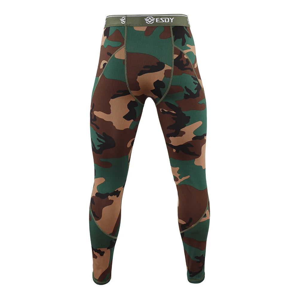 New Outdoor Sports Underwear Camo Training Long-Seeved Tops + Pants Suit Fitness Camping Army Hiking Hunting Underwear Clothes