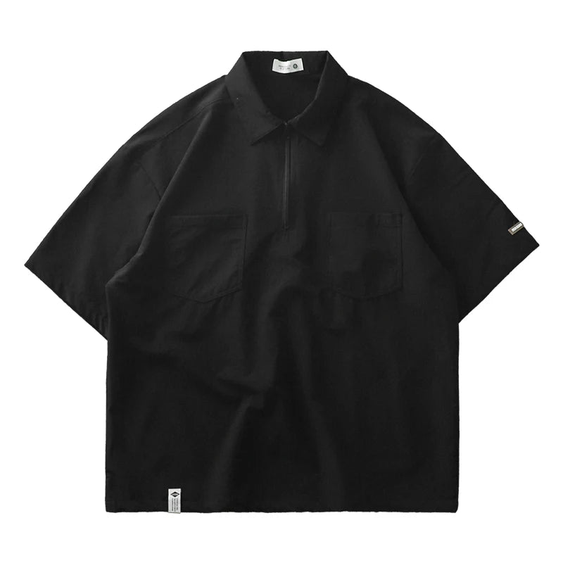 DUKEEN Work Polo Shirt Short-Sleeved Male Summer Loose Tops Quick Dry T-Shirt Vintage Mori Shirt