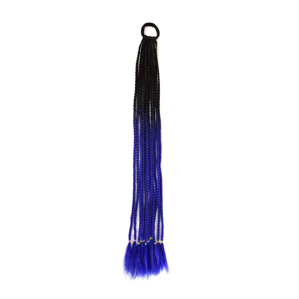 24inch Rubber Band Crochet Mixed Box Braids Plaited Ponytail Synthetic Gradient Dirty Braided Ponytail Hair Extensions for Kids