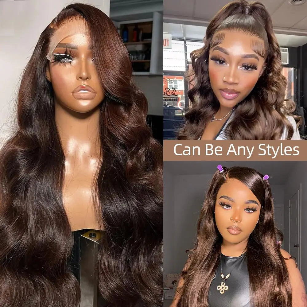 Chocolate Brown 13x6 Hd Lace Front Wig Transparent Body Wave Lace Frontal Wig Colored Pre PluckedBrazilian 100% Human Hair Wigs 