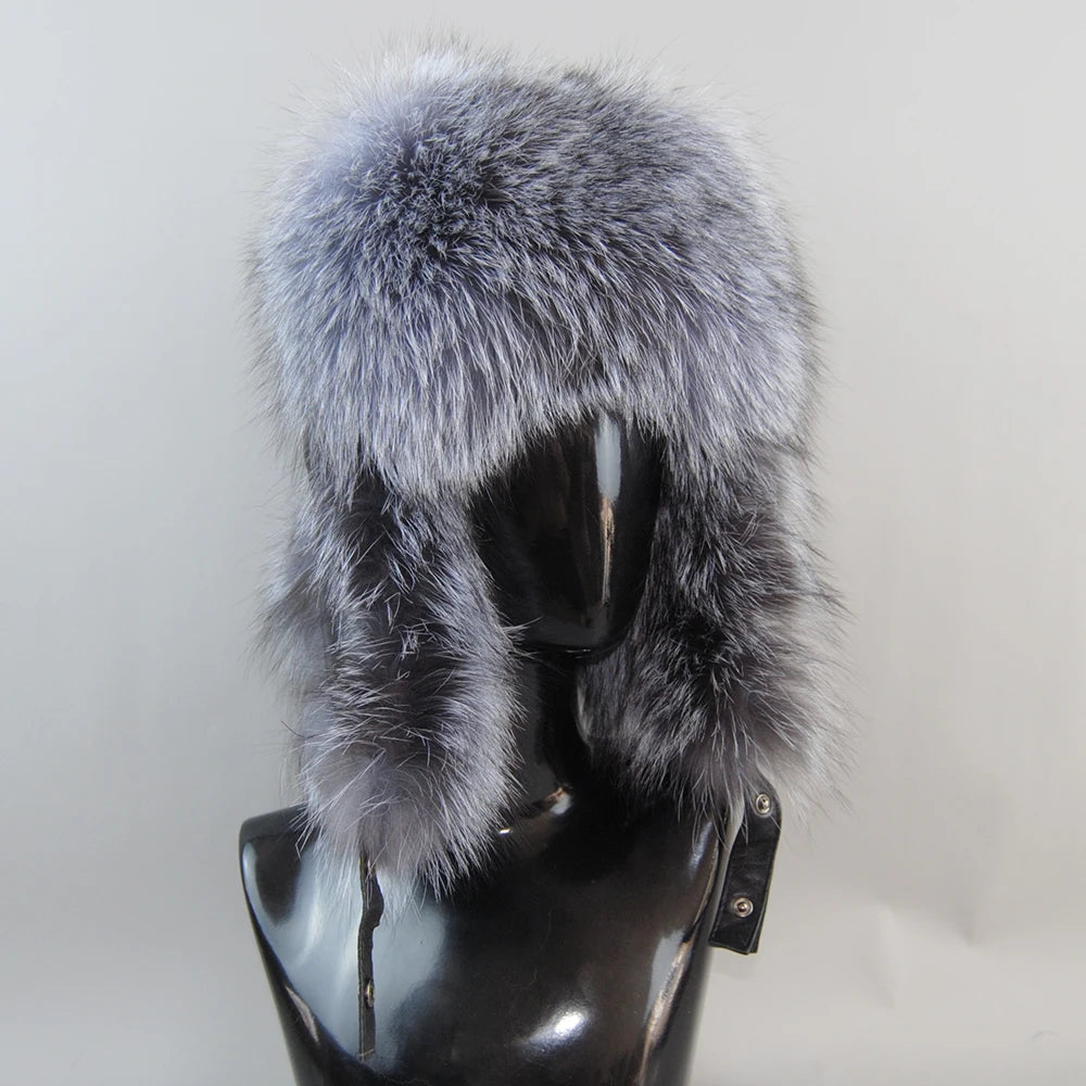 2026 Unisex Outdoor Windproof Winter Natural Real Fox Fur Bombers Hats Women Raccoon Fur Cap Luxury Real Sheepskin Leather Hat
