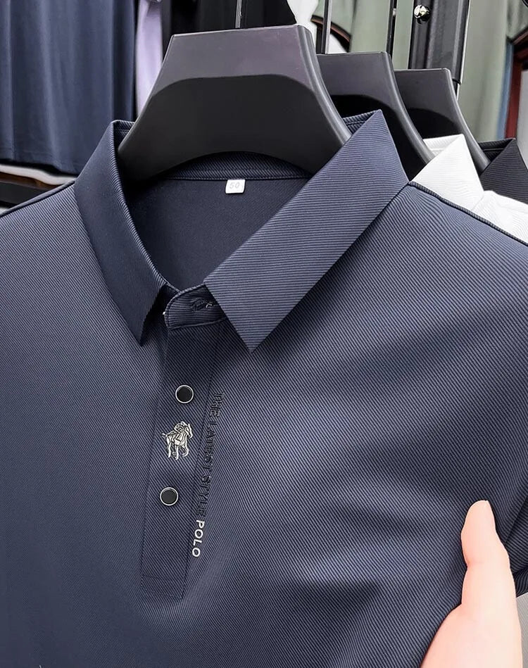 High end brand short sleeve polo shirt men's 2025 summer new trend embossed design casual ice silk breathable lapel Paul T-shirt