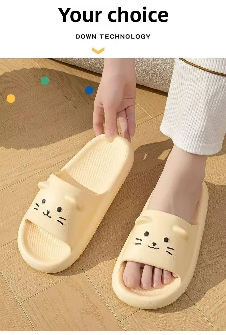 Printting Cute Cat Women Slippers Summer Indoor Soft Cartoon Sandals Bathroom Anti-slip Outdoor Comfy Men Leisure Shoes Couple
