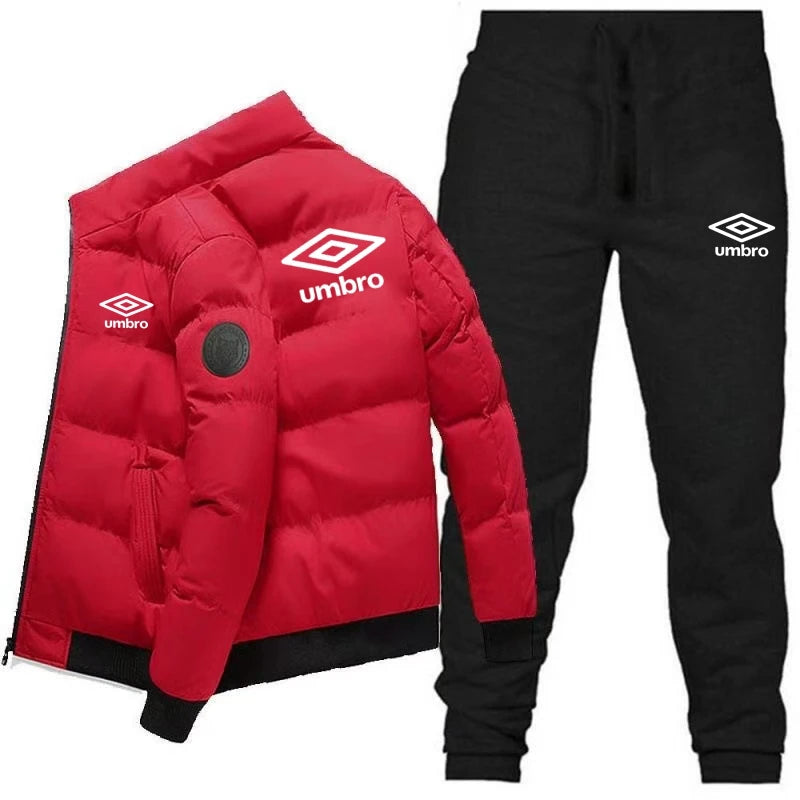 2025 Winter Fashion Umbro Men's High-quality Polyester Fiber Zip-up Warm and Windproof Jacket and Trousers Set