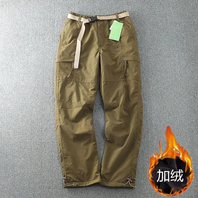 6XL Thick Waterproof Warm Fleece Cargo Pants Men Winter Outdoor Plus Velvet Multi-pockets Loose Straight Casual Overall Trousers