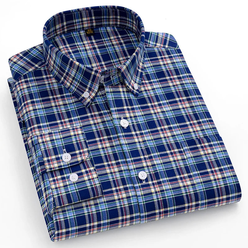 100% Pure Cotton Men Shirts Long Sleeve Dress Shirts Male Slim Social Business Blouse Solid Color Oxford Shirt 8XL 10XL 11XL
