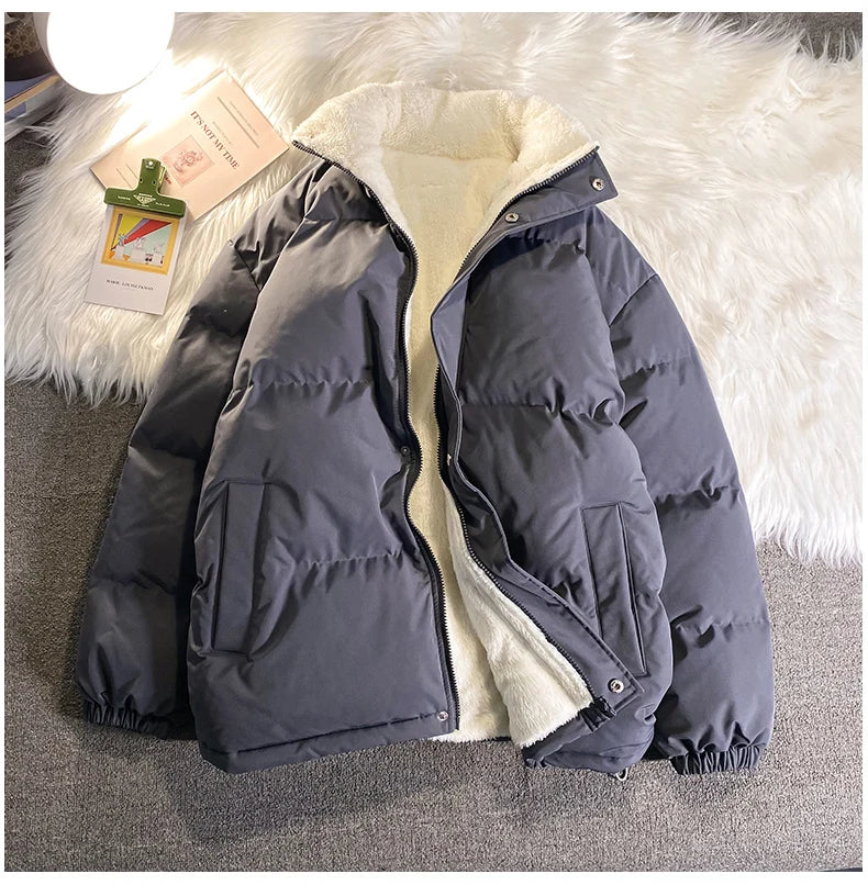 Warm Fleece Winter Lined Puffer Jackets Men Thick Parkas Casual Man Padded Down Outwear Zipper Long Sleeve Outdoor Couple Coat