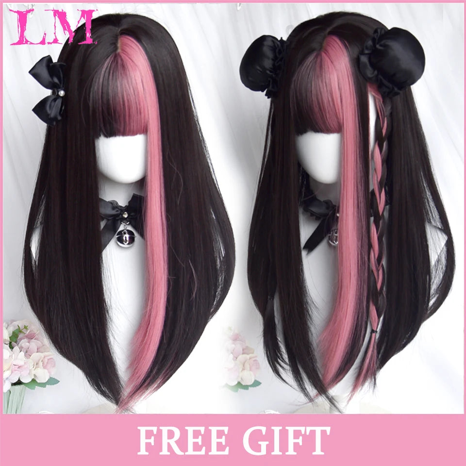 LM Golden Wig Synthetic Ombre Long Straight/Body Wave Middle Part Heat Resistant Natural Hair Wigs For Women Cosplay