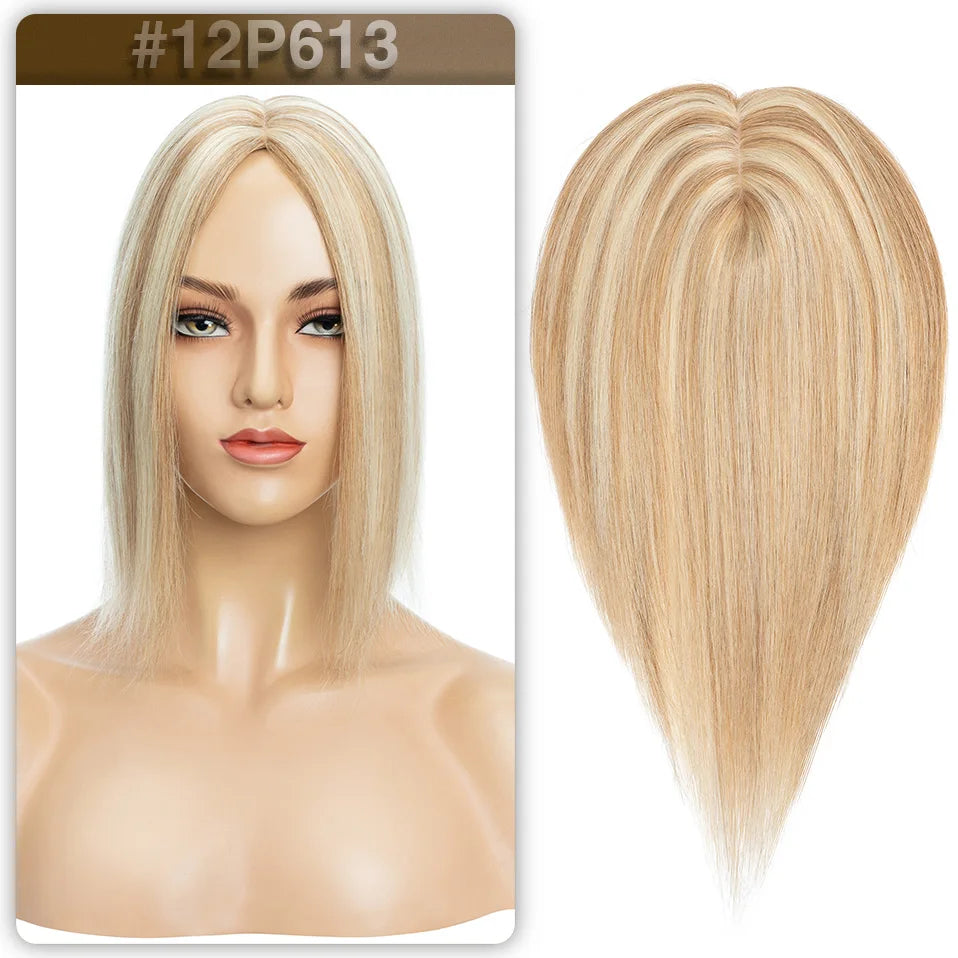 S-noilte 7x13cm Real Hair Toppers Silk Base Natural Hair Wig 100% Human Hair Prosthesis woman Brown Wigs Clip In Hair Extensions