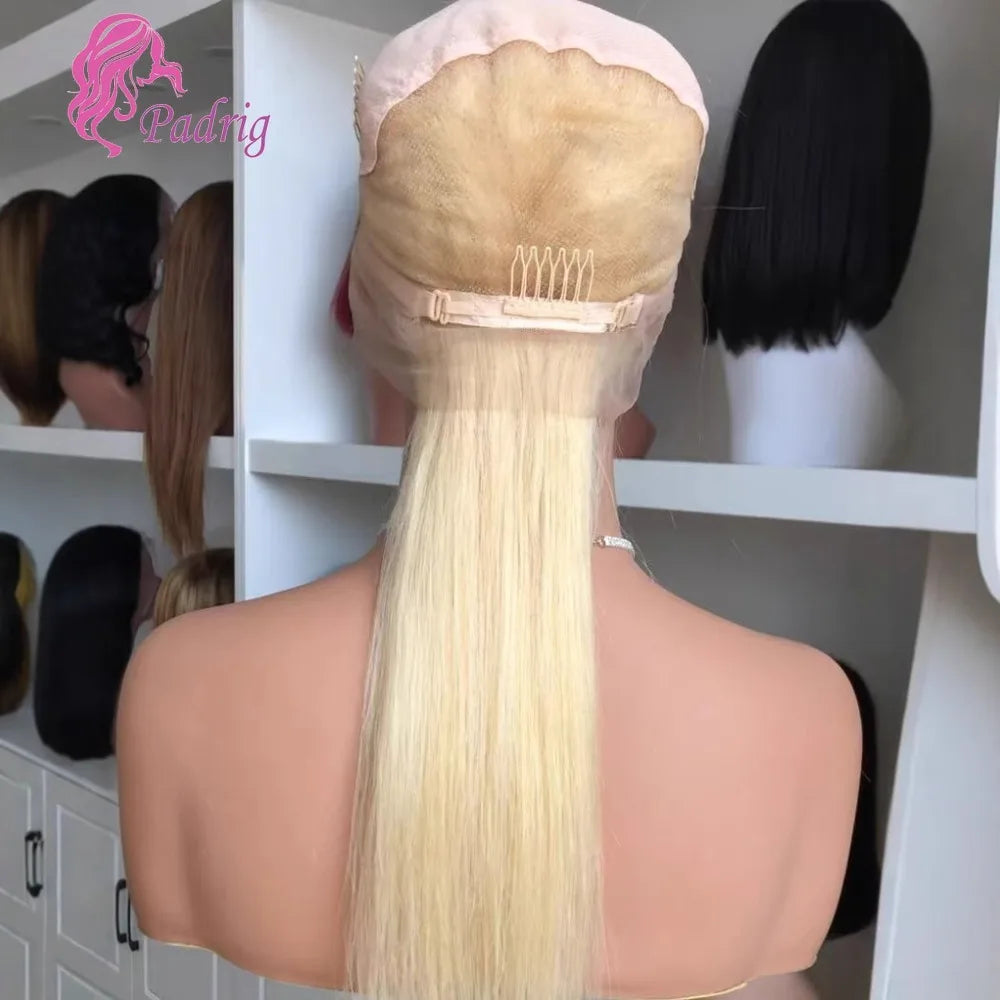 613 Blonde Full Lace Wig 180% Density Brazilian Virgin Hair Full End Transparent Swiss Lace Straight Lace Frontal Wig PrePlucked