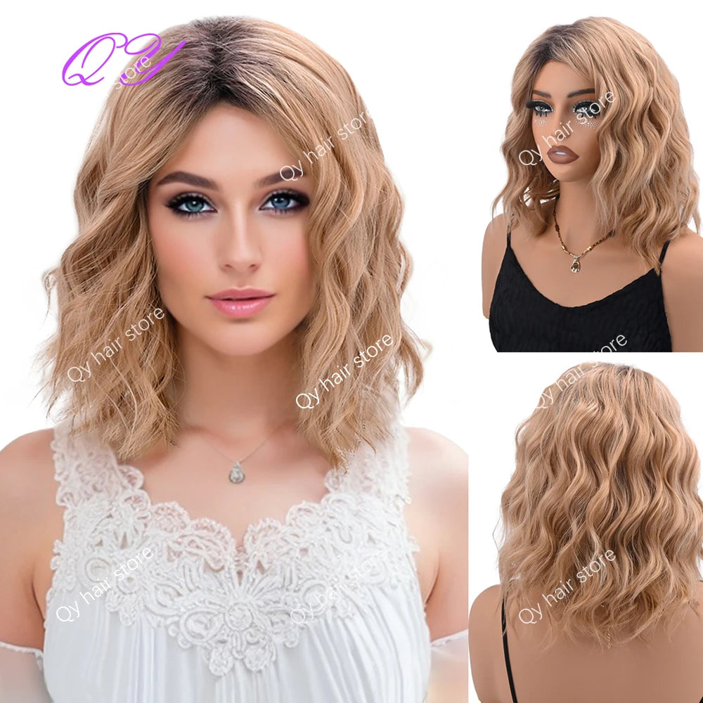 Synthetic Short Water Wave Curly Women's Wig  High Quality Daily Use Hair Wigs For Woman