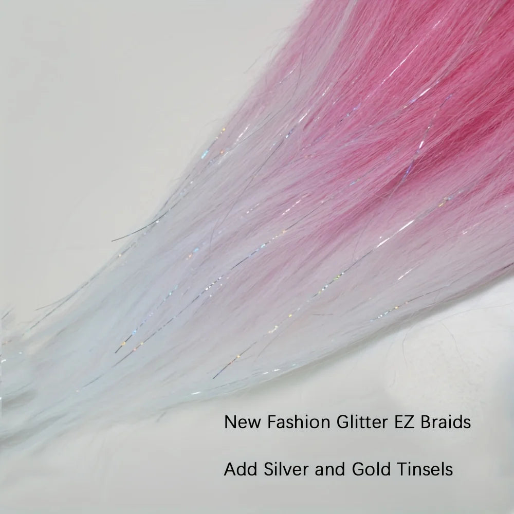 Dard Red White 3 Tones Ombre Straight Braids Blend Hair Tinsel Festival Rave Hair Extensions for Girls Crazy Hair Day Braids