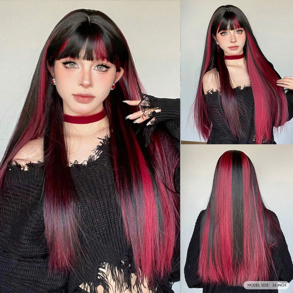 EASIHAIR Brown Straight Layered Wigs for Women Long Natural Hair Synthetic Wigs With Bangs Daily Use Party Heat Resistant Wigs