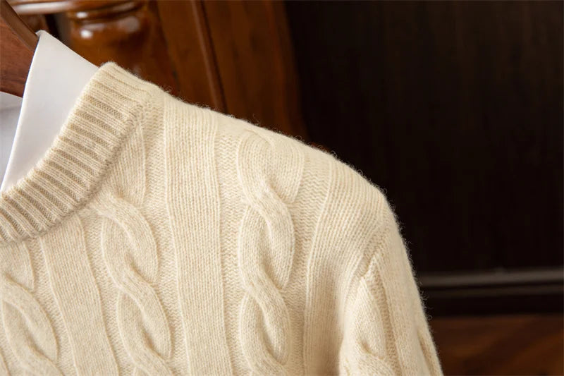 Autumn and winter new wool sweater men's round collar pure color pullover jacquard thick sweater loose cashmere sweater