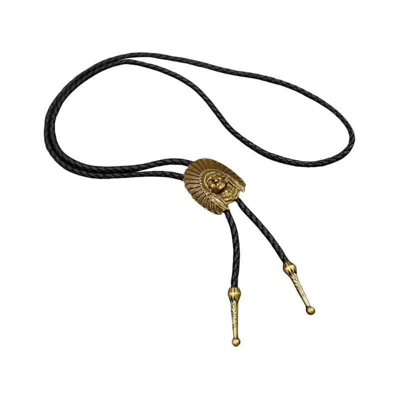 Unisex Metal Pendant Bolo Tie Western Leather Cord Adjustable Necktie Necklace