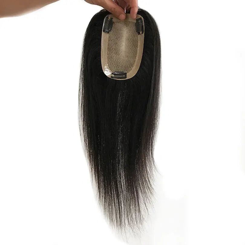 9x14cm Straight Silk Base Women Topper with Clips In Virgin European Human Hair Toupee for Women  20cm-40cm Hand Made
