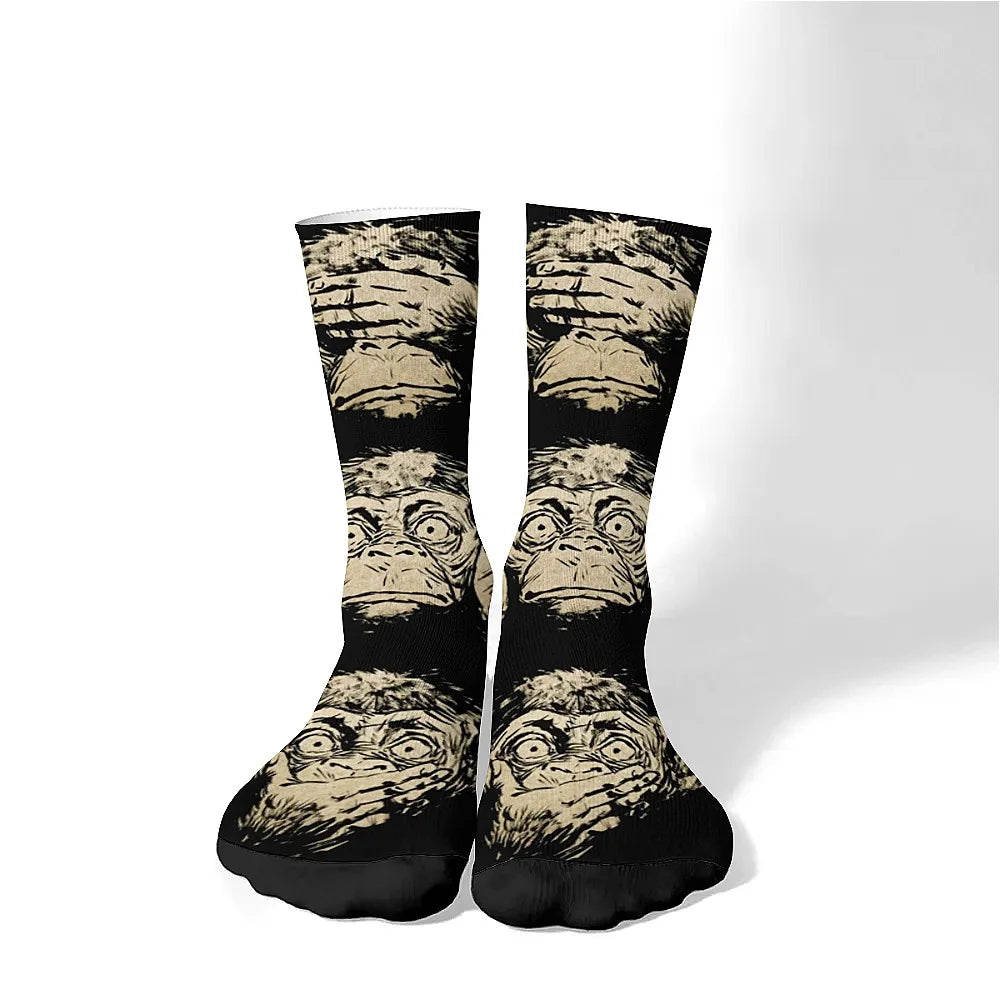 New and interesting men's socks, retro fun art gorilla, street hip-hop style, comfortable and breathable, outdoor leisure sports