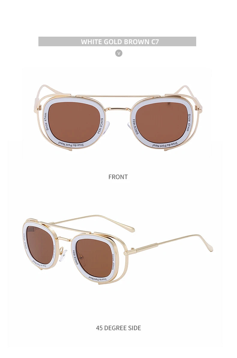 Steampunk Square Pilot Sunglasses Men 2025 Luxury Brand Retro Metal Frame Sun Glasses For Male Double Beam Eyewear UV400 Shades