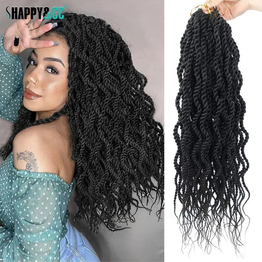 16 Inch Wavy Senegalese Twists Crochet Braiding Hair Extension Ombre 99J Synthetic Crochet Braids Hair with Curly Ends for Women