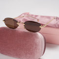 New frameless oval women's small glasses sunglasses brand designer fashionable luxury girls travel driving party sunglasses