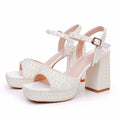 Luxury Handmade Full Pearls Thick Heeled Women Gladiator Sandals Fashion Summer Platform Wedges High heels Chunky Sandals Shoes