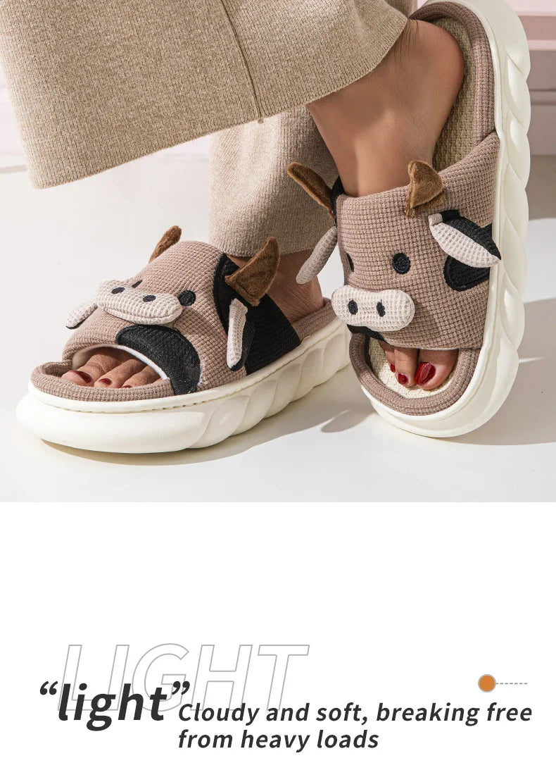 Gacimy Women's Cartoon Linen Slippers Comfortable Soft Thick Sole Indoor House Slippers Summer New Breathable Cute Linen Slides