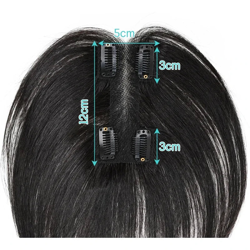 25cm 100% Human Hair 4clips Women's Natural Forehead Whitening Hair Enhancement Head Curtain 3D Eight Character Air Bangs