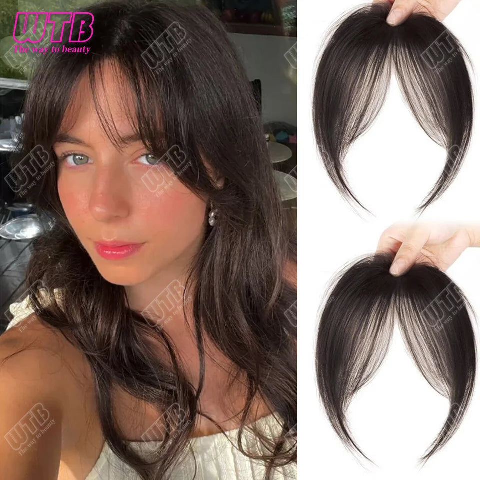 Natural Straight Blunt Bangs Synthetic Natural Brown Black False Fringe Clip In Front Hair With Fringe with Temples Daily Wear