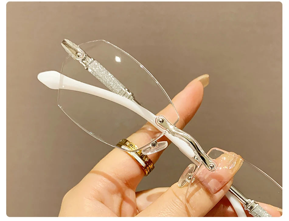 High Definition Lens Reading Glasses Women's Trendy Rimless Anti Blue Light Farsighted Eyewear Prescription Diopter Eyeglasses