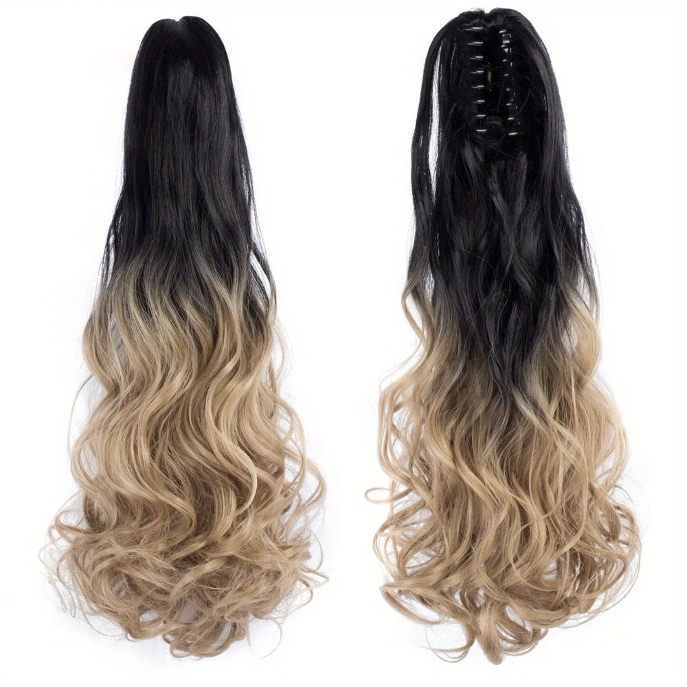 Curly Ponytail Extension Claw Clip in 24" Ponytail Hair Extension Synthetic Wavy Ponytail Extension Fluffy Natural Hairpieces