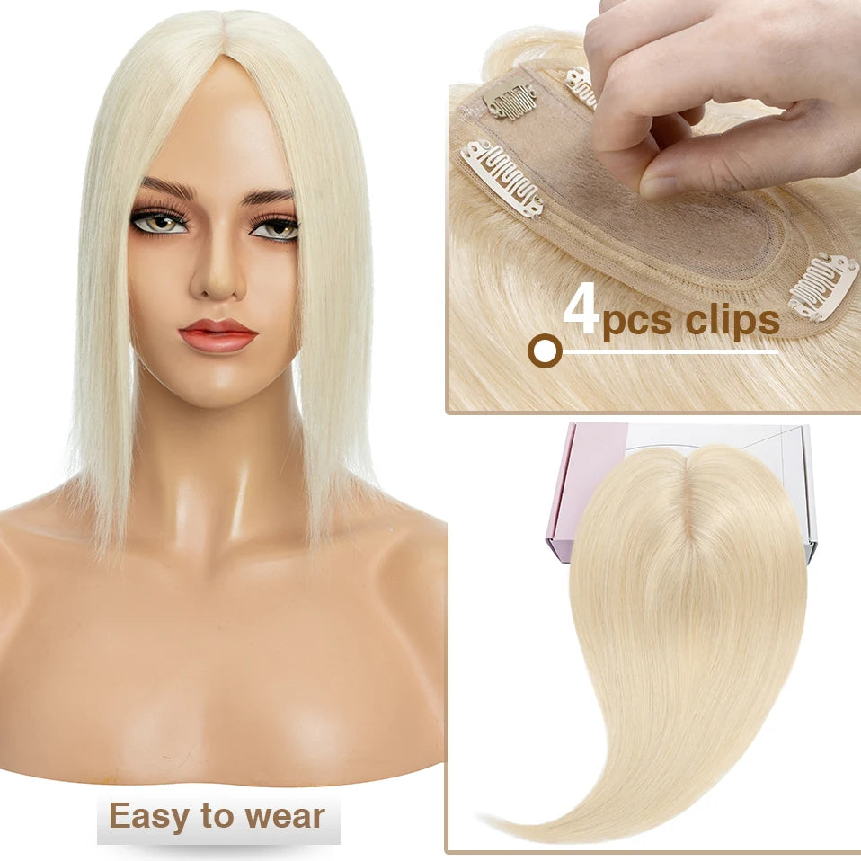 S-noilte 7x13cm Real Hair Toppers Silk Base Natural Hair Wig 100% Human Hair Prosthesis woman Brown Wigs Clip In Hair Extensions