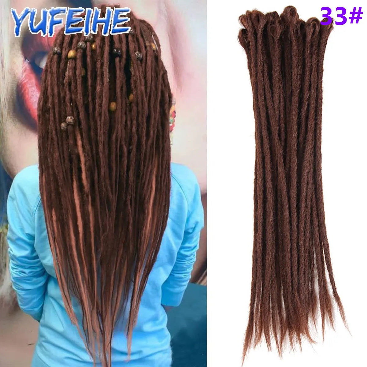 Dreadlocks Extensions Thin 0.7cm Width Synthetic Crochet Braids Hair Dreads Fake Hair Ombre Mint Green Reggae Hip Hop Style Pink