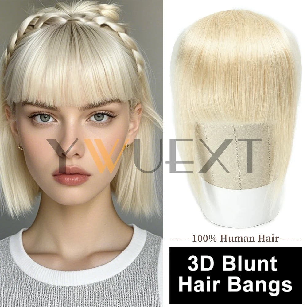 YWUEXT Blonde Clip-In Bangs Human Hair Pieces Real Natural Staight Hair 8 inch Bangs Clips in Fringe Bangs Hairpiece for Women