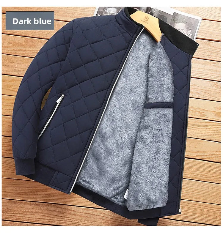Men's Winter Jacket Stand Collar Fleece Lined Cotton Casual Fashion Warm Loose Short Style Youth Popular Polyester Fabric