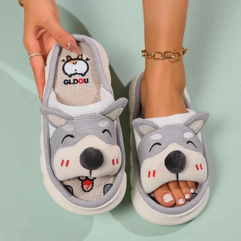 Gacimy Women's Cartoon Linen Slippers Comfortable Soft Thick Sole Indoor House Slippers Summer New Breathable Cute Linen Slides