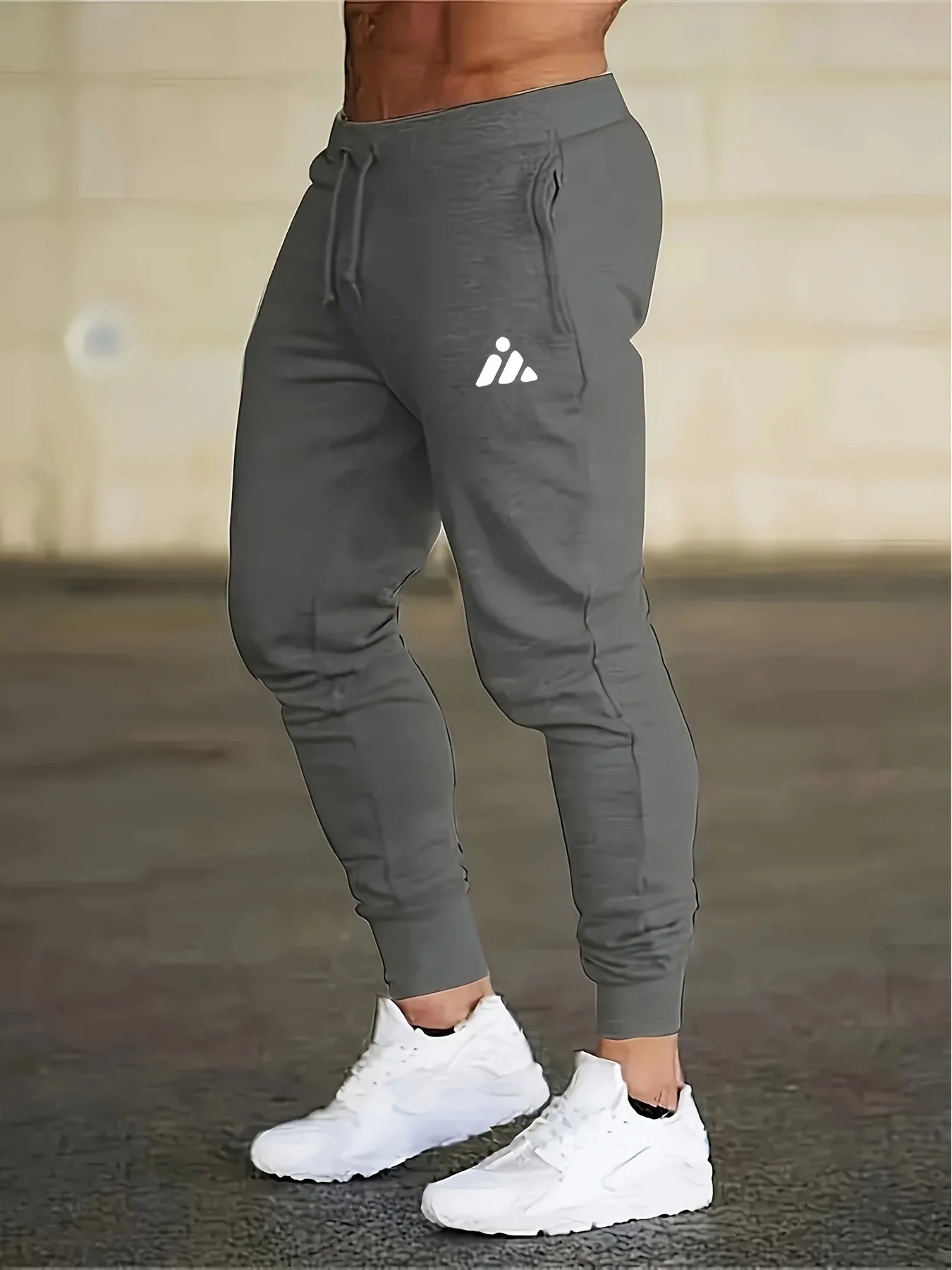 Men's Casual Sports Pants with Drawstring & Letter Print High Quality Fabric Slight Stretch Loose Fit for Spring Autumn Outdoor