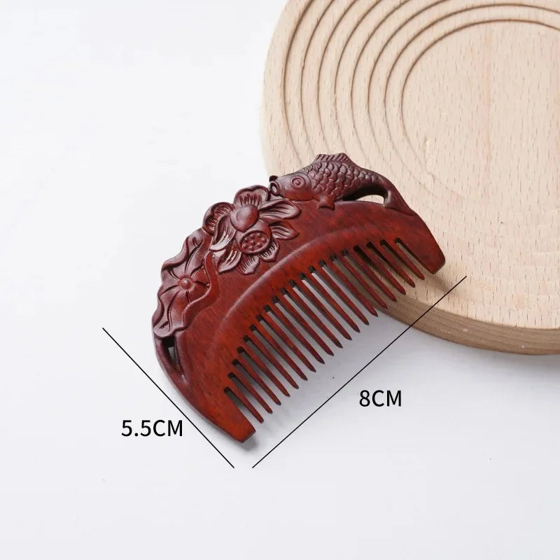 Portable Mini Ebony Wood Comb Chinese Style Carved Travel Souvenir Popular Hairdressing Professional Comb Made in China