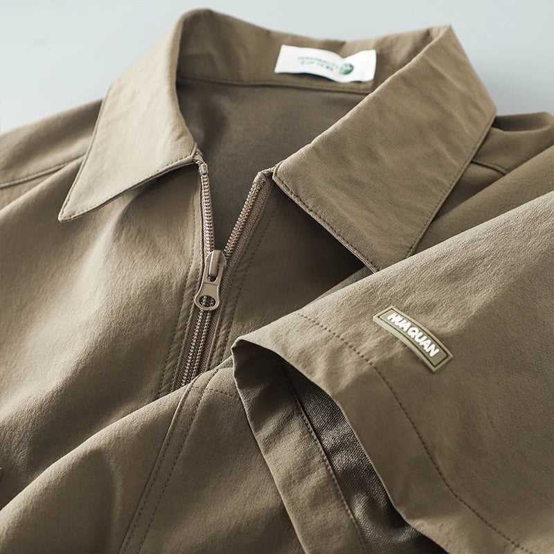 DUKEEN Work Polo Shirt Short-Sleeved Male Summer Loose Tops Quick Dry T-Shirt Vintage Mori Shirt