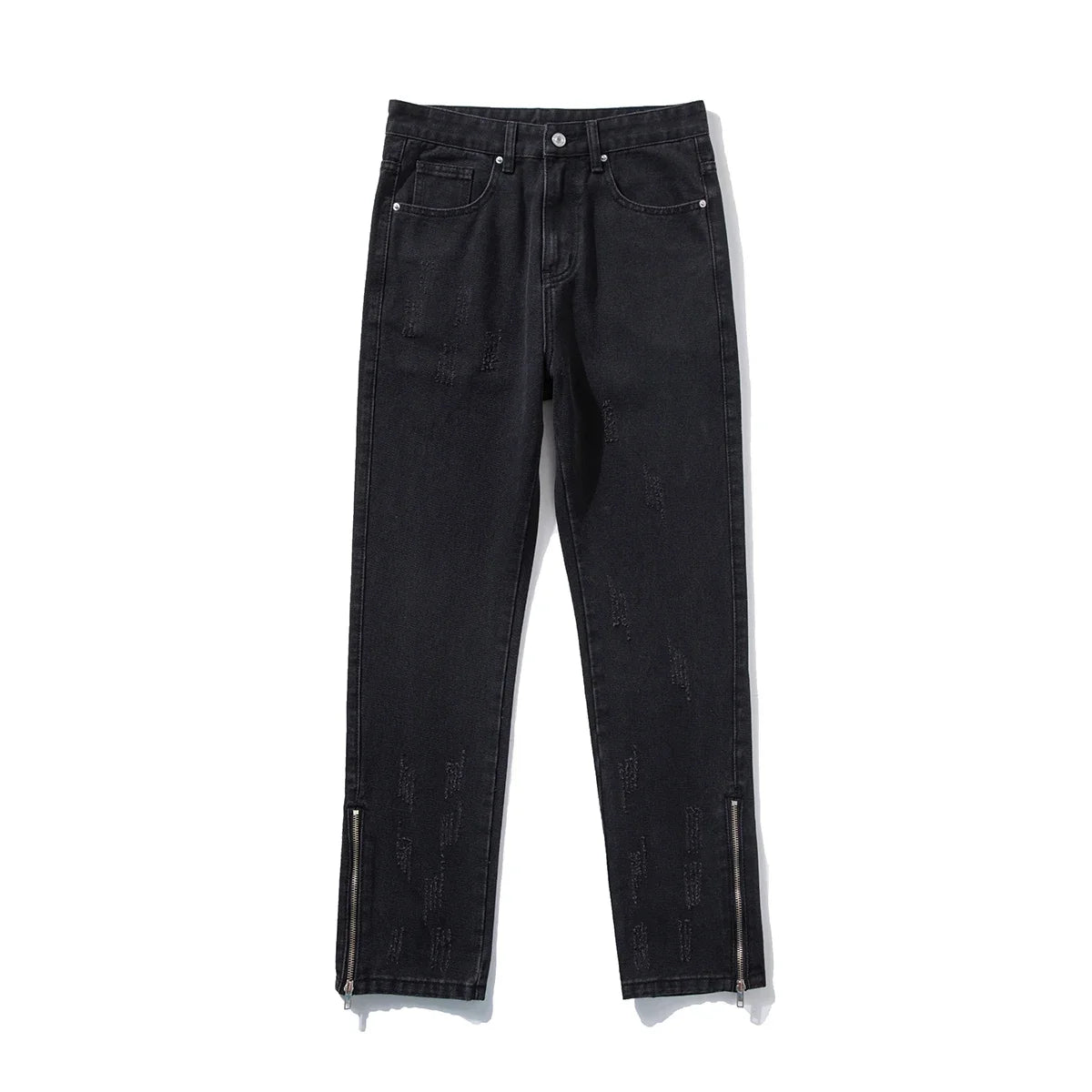 2024 Spring Autumn Korean Men Fashionable Retro Street Jeans Zip Design on Trouser Legs Straight-leg Denim Pants Men's Clothing