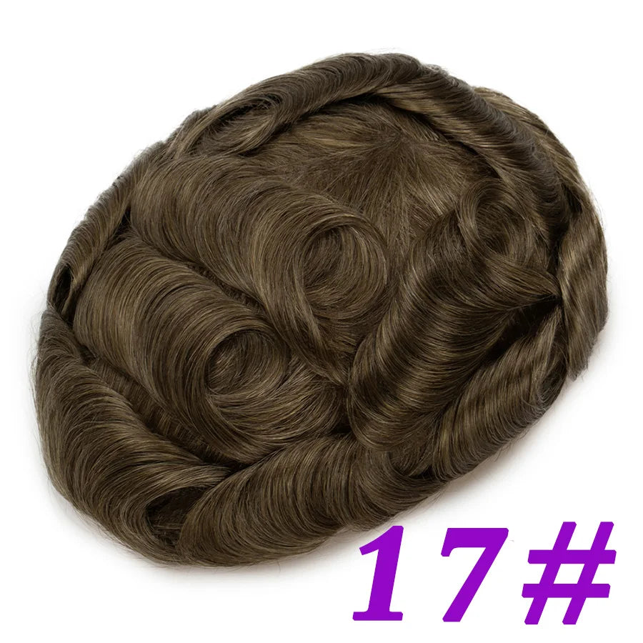 Men Toupees Real Hair Replacement Systems Thin Skin base Indian Human Remy Hair Toupee with Tapes Hairpiece Male Wig Touchcolor