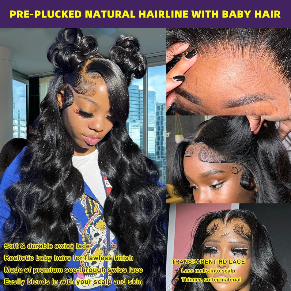 Wigirl High 200 Density 30 40 Inch 13x6 HD Transparent Body Wave Lace Front Human Hair Wigs Brazilian Wavy 13x4 Lace Frontal Wig