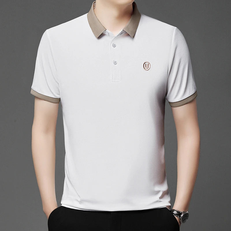 2024 Men's New Embroidered Cotton Business Leisure Short Sleeved POLO Shirt Fashion Short Sleeved Comfortable and Breathable Top