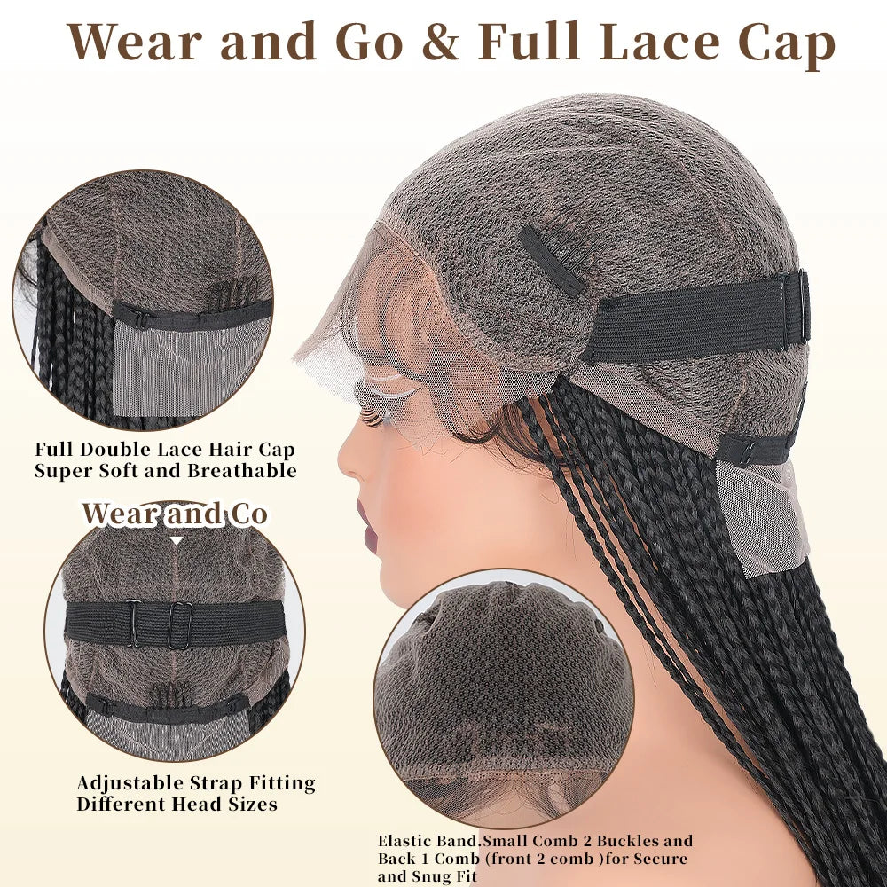 34Inch Knotless Box Braided Wigs for Black Women Synthetic Full Double Lace Front Braided Wig with Baby Hair Synthetic Braid Wig
