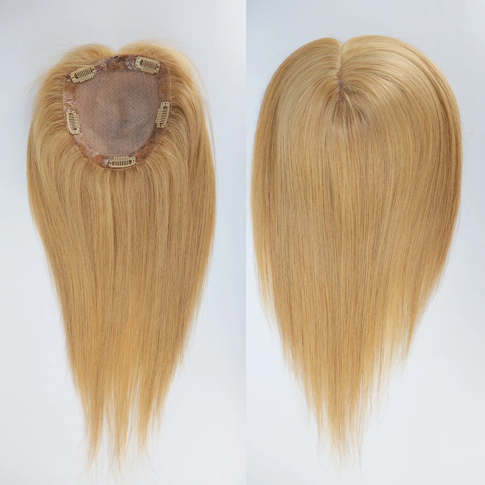 6x6" Golden Blonde Virgin Human Hair Topper Silk Skin Base Women Toupee Silk Top Hair Cover with Clips in & PU Edges Color #27