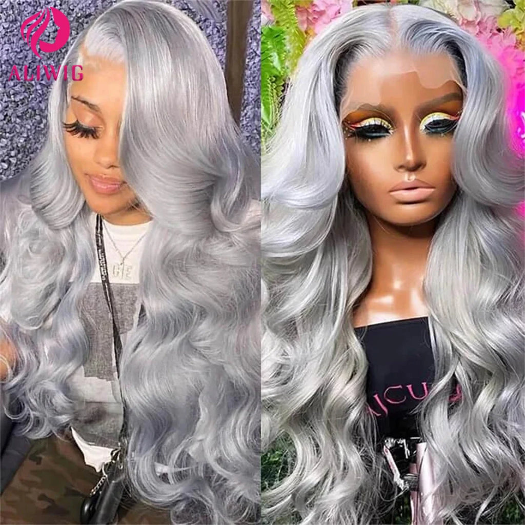 Silver Gray Body wave Lace Frontal Human Hair Wigs Ash Blonde 13x4 HD Colored Body Wave 13x6 Front Human Lace Hair Wig For Women