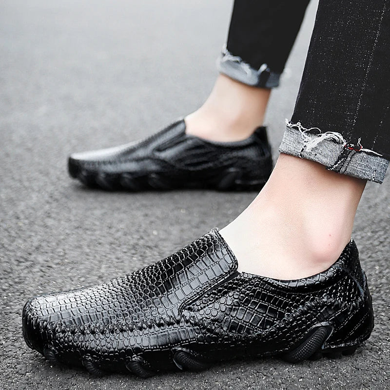 Crocodile Skin Loafer Shoes Men Genuine Leather Slip-on Moccasins Handmade Male Outdoor Casual Shoes Drive Walk Luxury Leisure