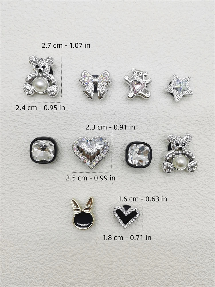 10PCS ABS Shoe Charms Bow Rhinestone Accessories For Clogs Bear Pearl Buckle Decorations Diy Women Lovely Garden Shoes Decor