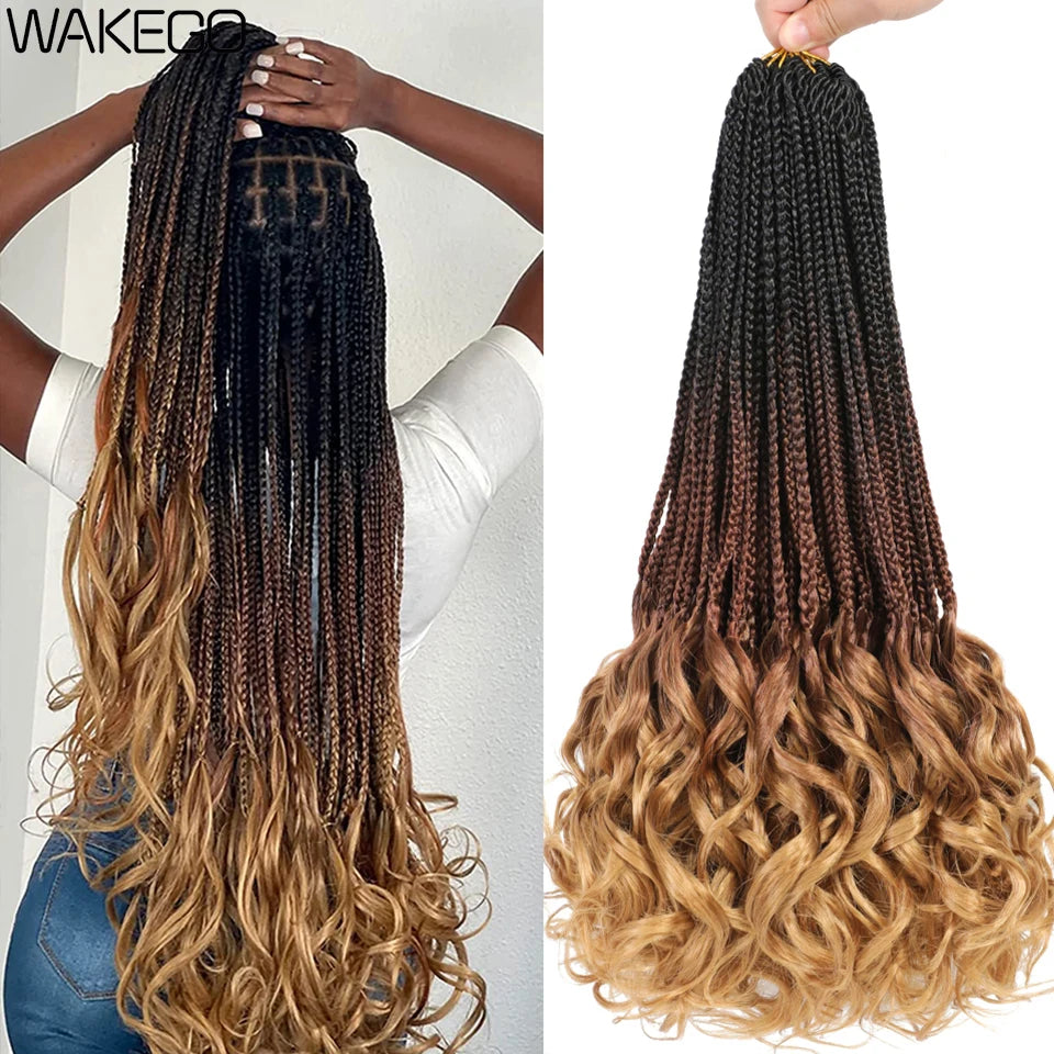 24 18 14 Inches French Curly Crochet Braids New Goddess Box Braids Bouncy French Curl Braid Hair Crochet Synthetic Braiding Hair