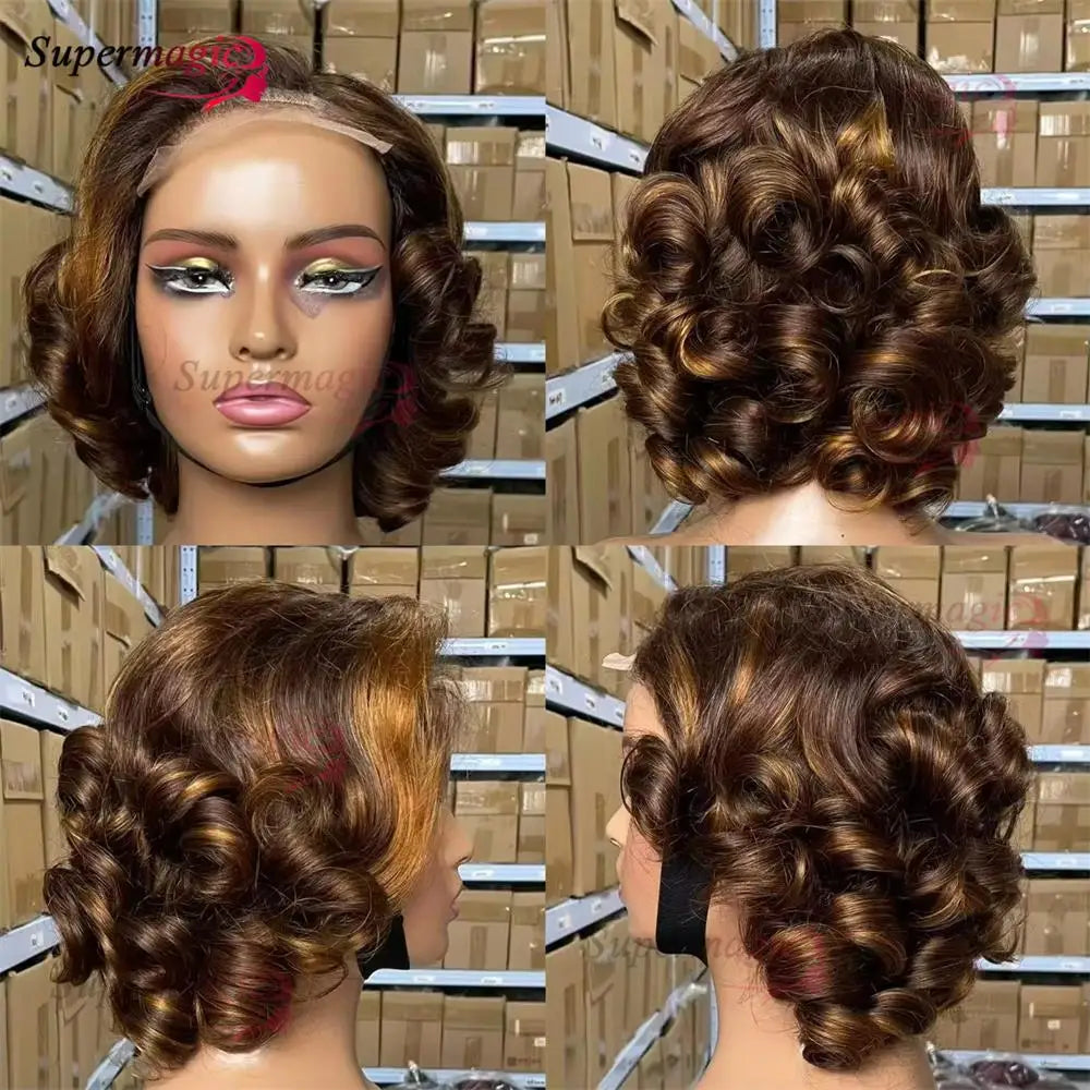 16" Loose Bouncy Curly 300 Density Glueless Lace Frontal Human Hair Wig Ready To Wear 5x5 HD Lace Wig Preplucked Hair For Woman